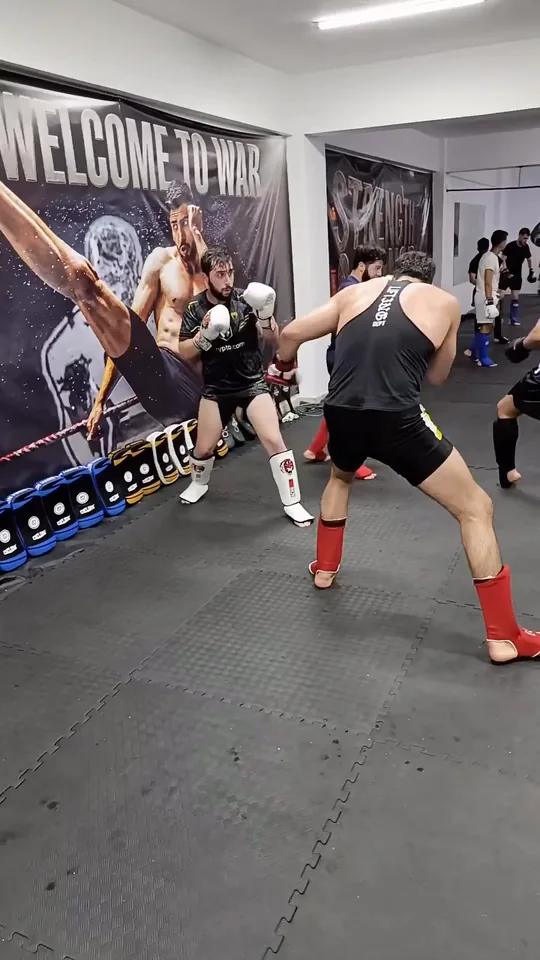 Tekmelikli iki sporcu sparring yapıyor